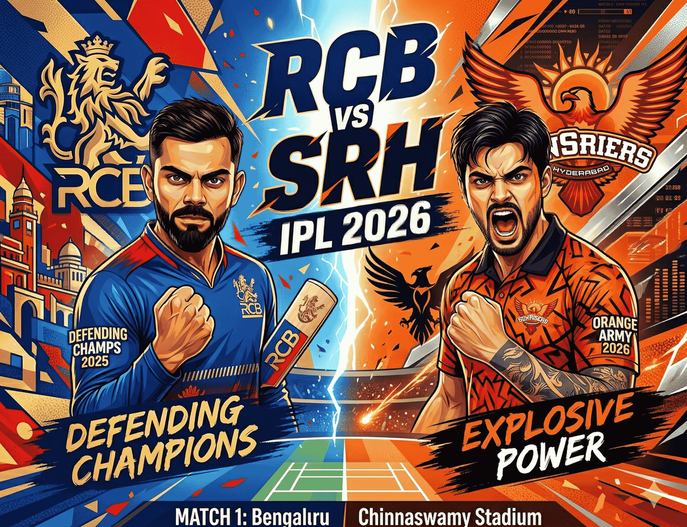 IPL 2026: Defending Champs RCB Face Explosive SRH in Season Opener at Chinnaswamy