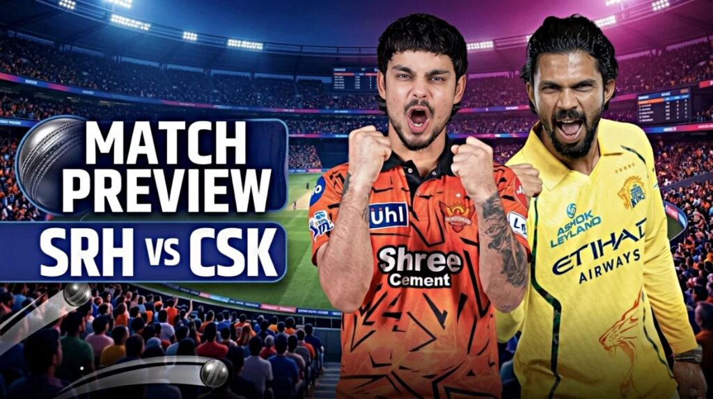SRH vs CSK IPL 2026 match preview featuring Heinrich Klaasen and Sanju Samson at Rajiv Gandhi International Stadium.