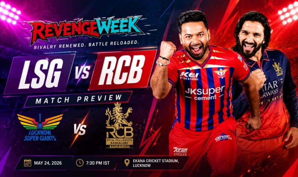 Royal Challengers Bengaluru captain Rajat Patidar and Lucknow Super Giants captain Rishabh Pant at the toss of the LSG vs RCB IPL 2026 match.