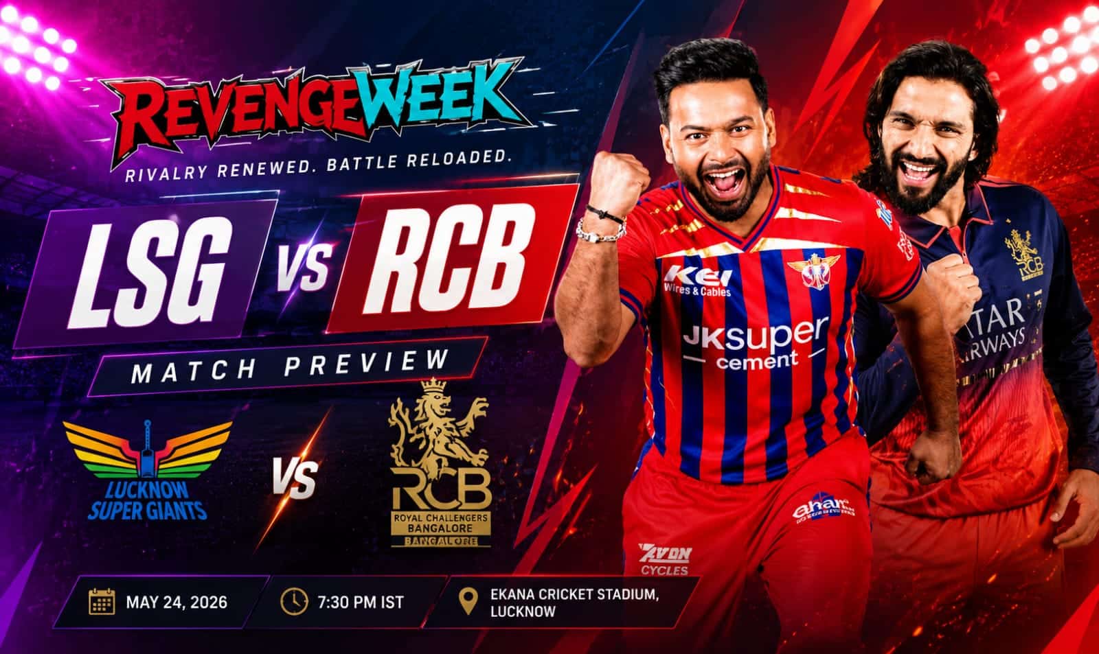 LSG vs RCB 2026: Brave Pant Battle as Bengaluru Opt to Bowl