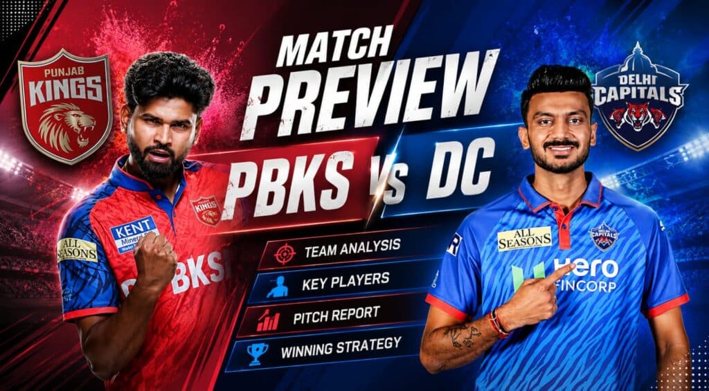 Punjab Kings captain Shreyas Iyer playing a lofted shot during his unbeaten 59 against Delhi Capitals in the PBKS vs DC IPL 2026 match.