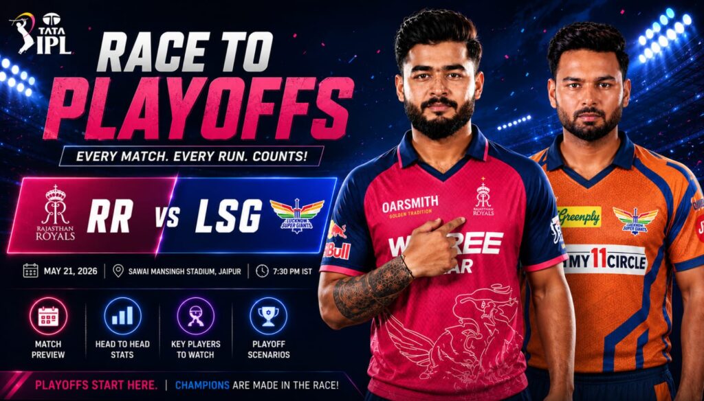 Lucknow Super Giants batsman Mitchell Marsh playing a powerful lofted drive over long-on during the high-scoring RR vs LSG IPL 2026 clash in Jaipur.