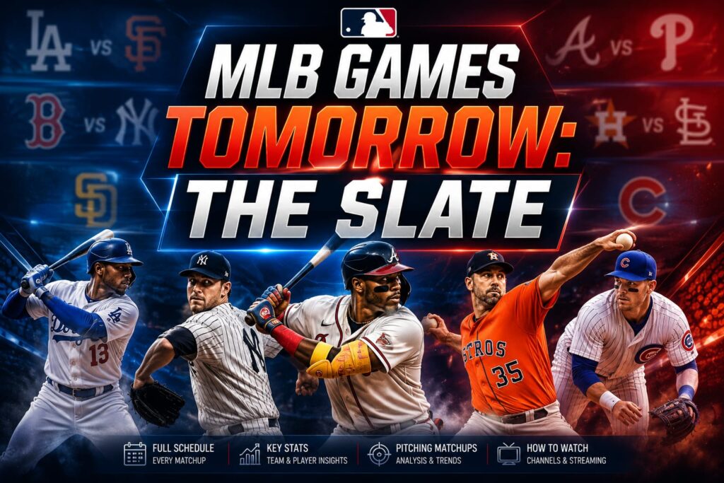 Official Google search results showing the complete schedule for MLB games tomorrow, including start times in India Standard Time.